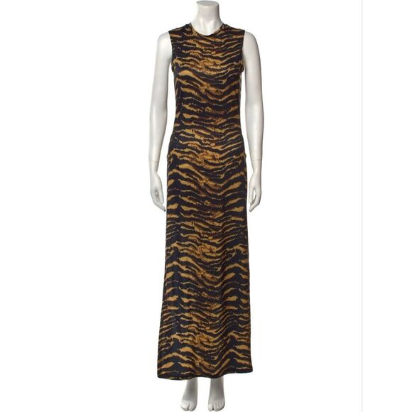 Adam Selman Animal Print Long Tiger Print Sleeveless Slit Maxi Dress Medium - Picture 5 of 11